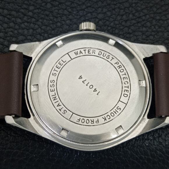 Vintage 1971 HMT Manual Wound Mens Silver Watch W/daydate & Black accents - Picture 8 of 9